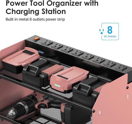 CCCEI Modular Power Tool Organizer - Wall Mount Charging Station & Heavy Duty Rack | Pink, 1 Pack