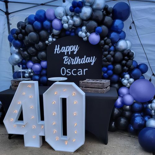 Blue and Black Balloons - Metallic Navy Blue & Silver Latex Balloons for Birthday & Baby Shower