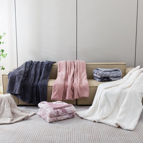 Dowin Heated Blanket Electric Blanket - Throw Size Waffle Fleece Heating Warming Blankets with Auto Shut Off for Couch Office Chair Bed Adults Fuzzy Cozy Machine Washable 50x60 Khaki