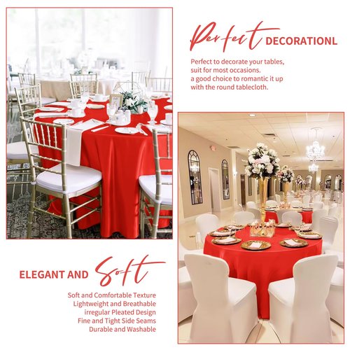 Pesonlook 6 Pack Red Round Tablecloth, 108 Inch Satin Fabric Tablecloth for Round Table, Wrinkle Resistant Washable TableCover Bright Silk TableClothes for Wedding Party Dining Table Banquet