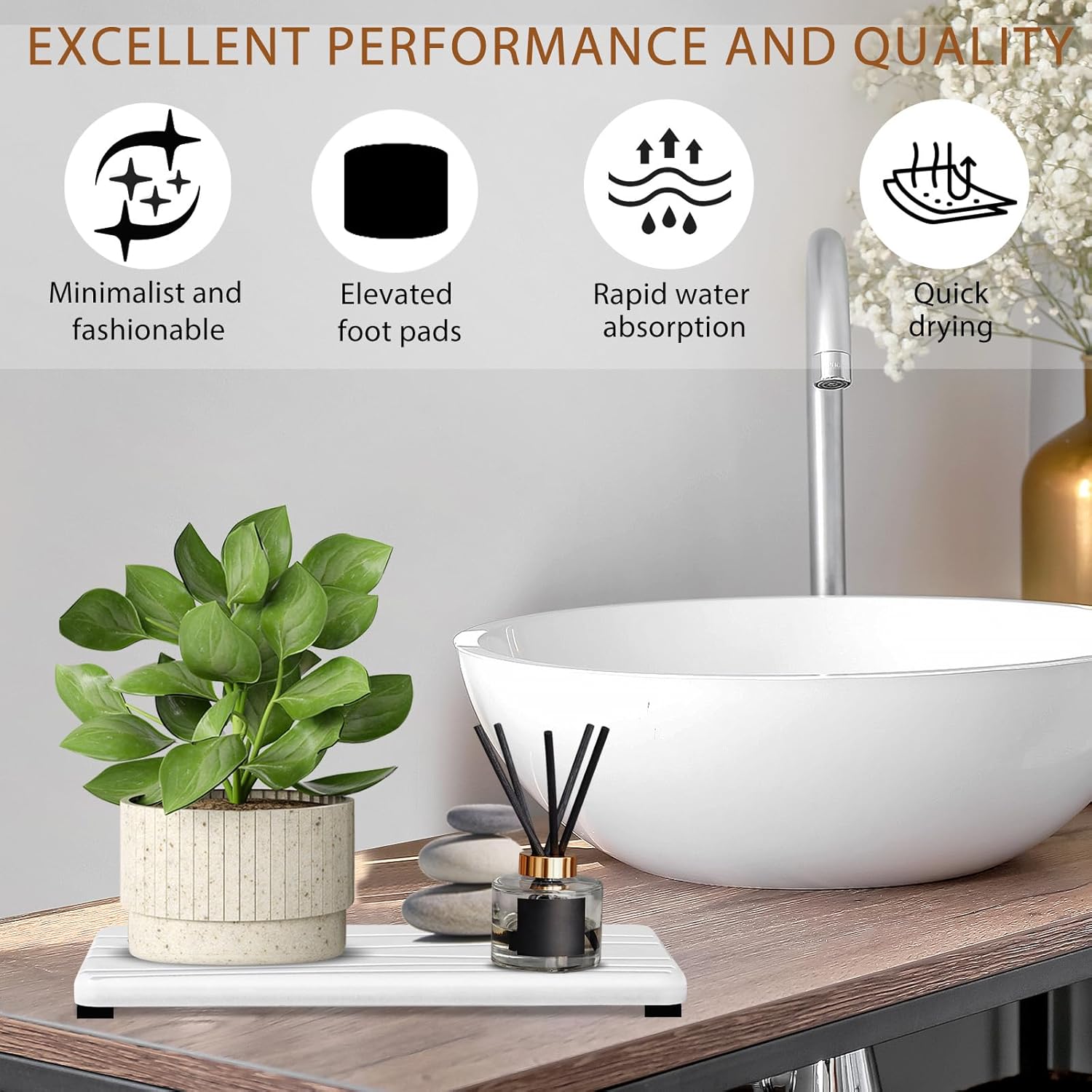 Skiennix Water Absorbing Stone Tray - Fast Drying Diatomite Coasters for Kitchen & Bathroom | 3PCS Set