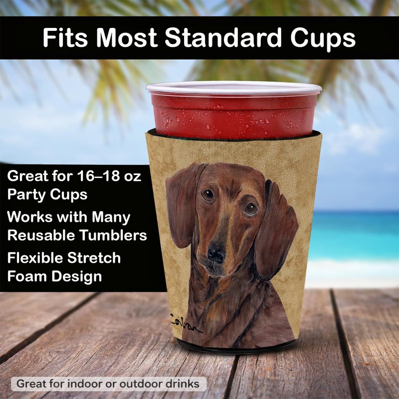 Caroline's Treasures SC9137RSC Dachshund Red Cup Hugger Cup Cooler Sleeve Hugger Machine Washable Drink Sleeve Hugger Collapsible Insulator Beverage Insulated Holder