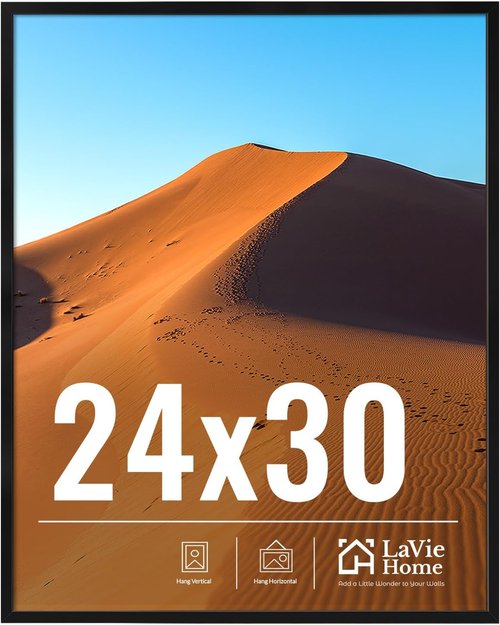 LaVie Home 24x30 Black Picture Frame - HD Plexiglass Wall Display Frame for Vertical or Horizontal Use