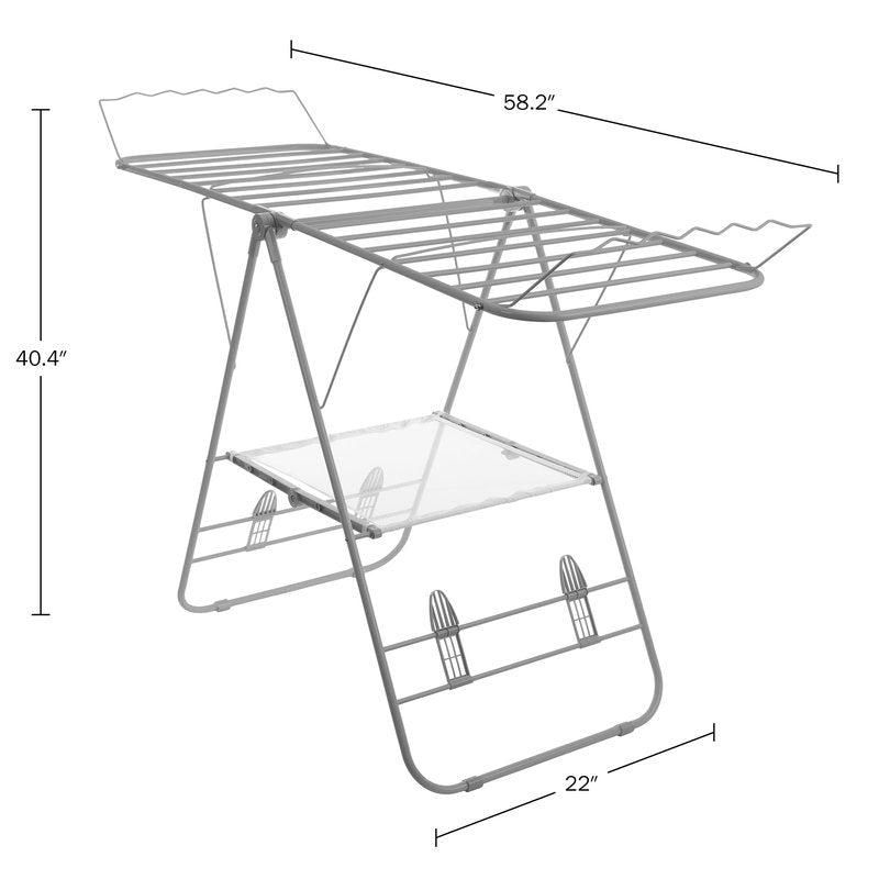 Clothes Drying Rack - Indoor/Outdoor Portable Laundry Rack for Clothing, Towels, Shoes - Collapsible Clothes Stand by Everyday Home (Brushed Silver)