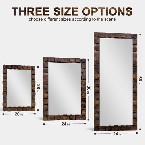 AMOISE Wall Mirror with Rustic Wood Frame, 28"x20" Solid Wood Vanity Mirror for Bathroom, Bedroom, or Entryway, Vertical or Horizontal Mount