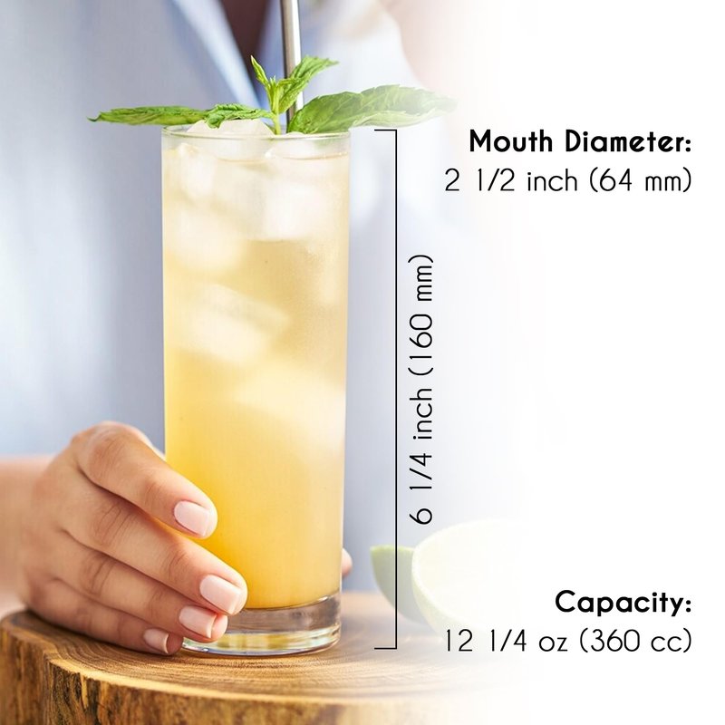 Volarium Highball Glasses with Heavy Base, Clear Drinking Glasses Set for Water, Juice, Cocktails, Wine, Beer, and Whiskey, 12 1/4 Ounce, Set of 6 (Highball Glasses)