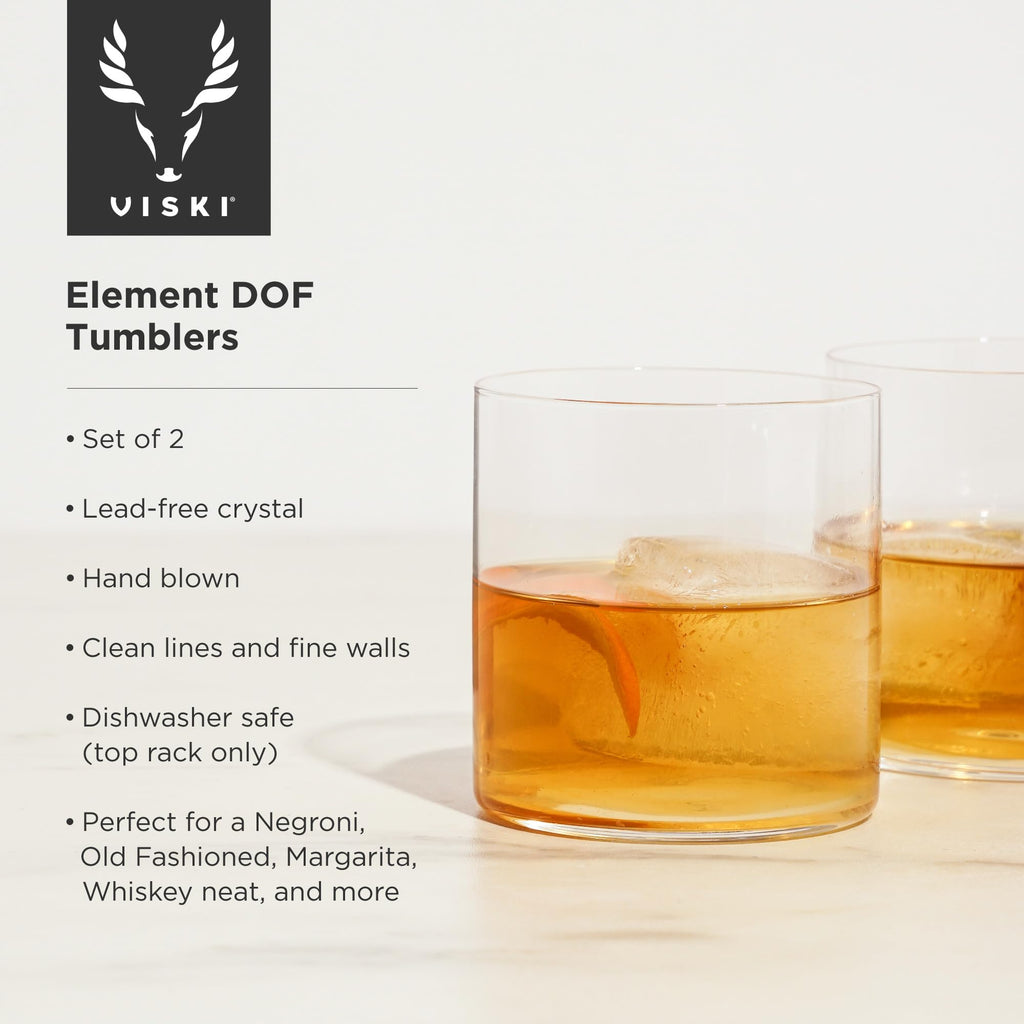 Viski Element Tumblers, Rocks glass, Modern Minimalist Old Fashioned Cocktail Glasses, Ultra Fine Crystal 13.5 Oz Set of 2