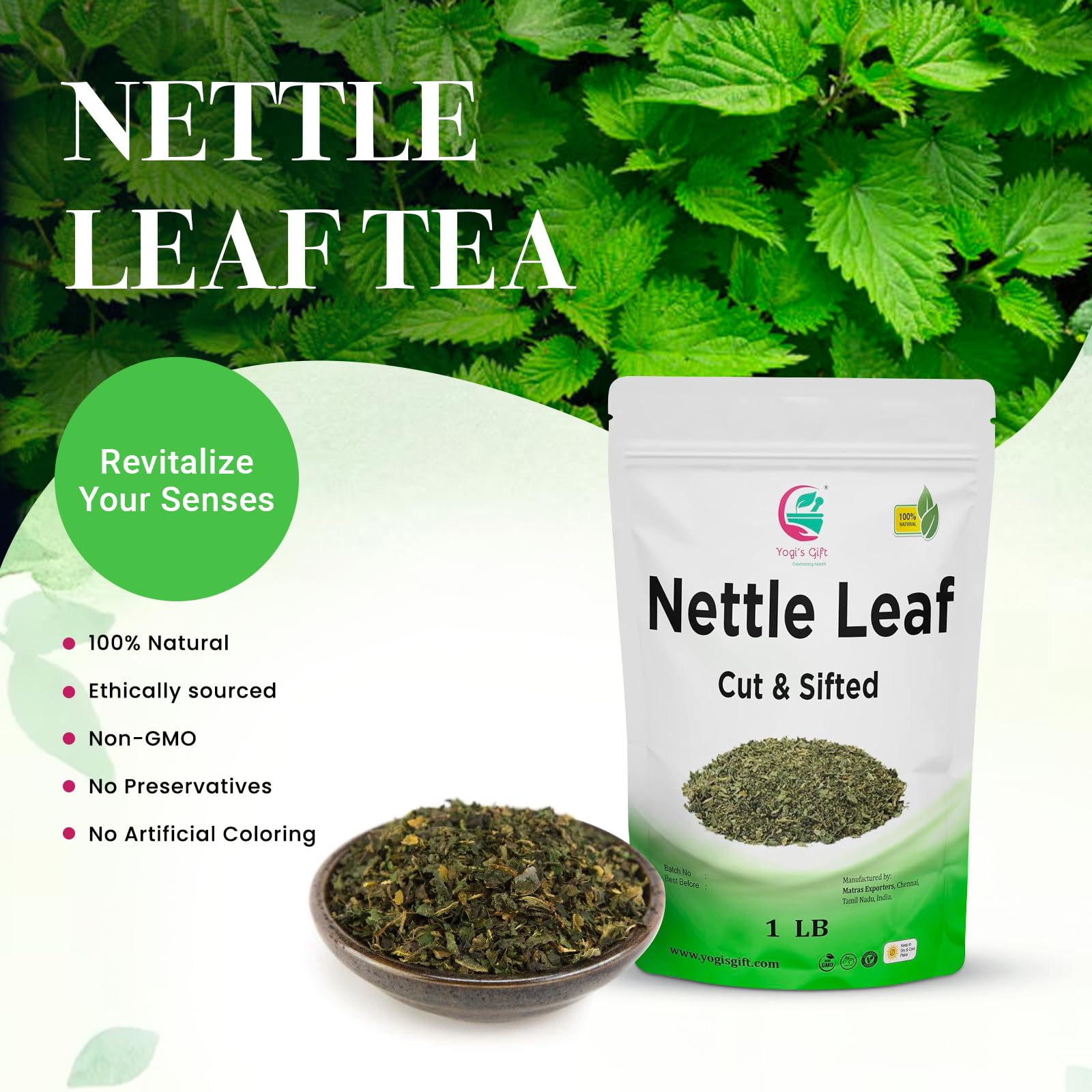 Stinging Nettle Leaves Dried 1 Lb | Cut and Sifted | Loose Nettle Leaf Herb Bulk | Non- Gmo, Ethically sourced | By Yogi's Gift®