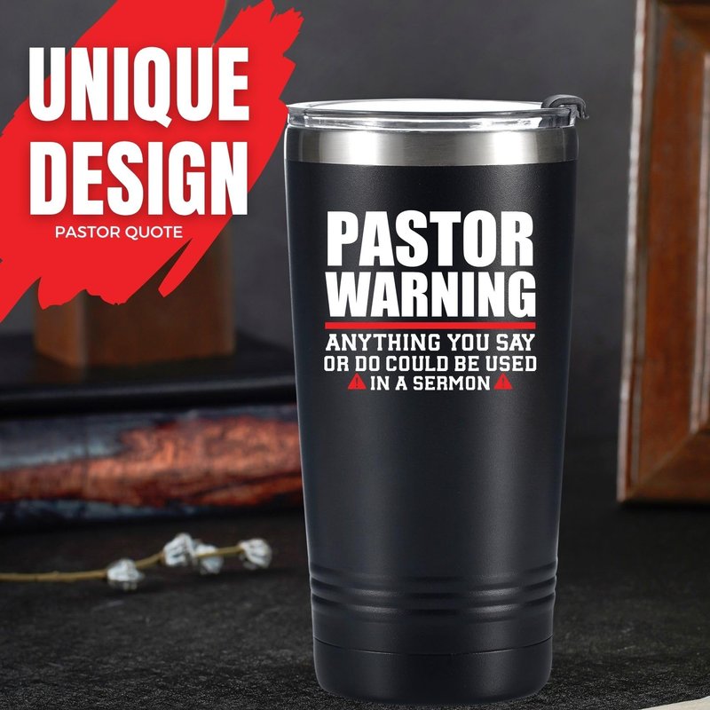 Onebttl Pastor Appreciation Gifts for Men, Thank You Gifts, 20oz Stainless Steel Tumbler for Thanksgiving, Christmas, Birthday, Pastor Warning