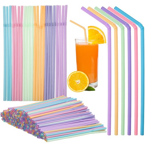 Hushee 500 Pcs Plastic Straws Disposable Bulk Colorful Drinking Straws Pastel Disposable Plastic Sip Stir Sticks for Juice Daily Drinks 7.9" Long and 0.23'' Diameter(Flexible Design,Bright Color)