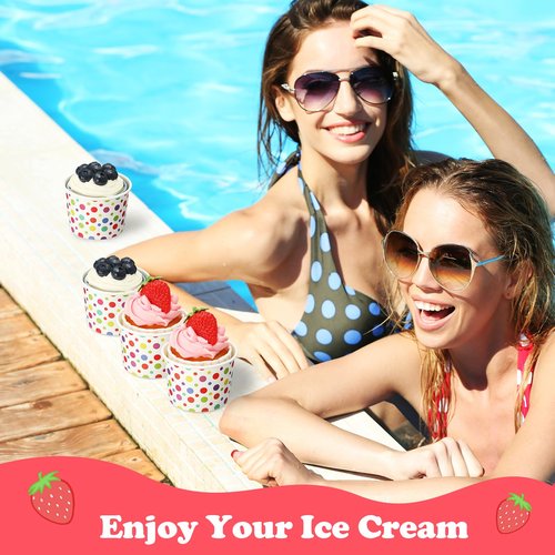 Honeydak 400 Pack 150 ml/ 5 oz Rainbow Polka Ice Cream Cups for Party Small Ice Cream Cups Disposable Treat Paper Cups Dessert Snacks Sundae Yogurt Container Wedding Birthday Party Supplies