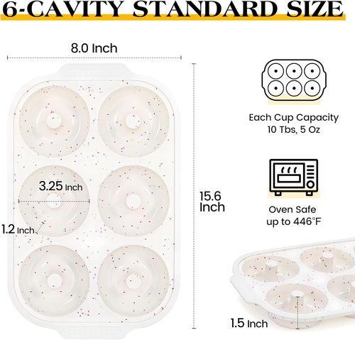 KASHME Silicone Donut Pan Set - Nonstick 6 Cavity Molds with Metal Reinforced Frame | 3.25 Inch Cream