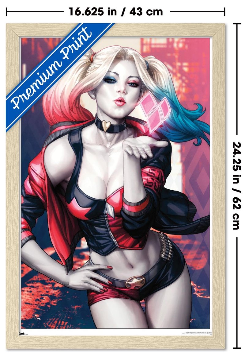 DC Comics Harley Quinn - Kiss Wall Poster, 22.4L" x 14.7W", Blonde Framed Version