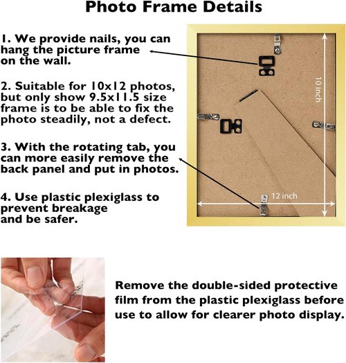 JCJMY 10x12 Gold Picture Frame - Wall Mounting Horizontally or Vertically | Shatter Resistant Plexiglass
