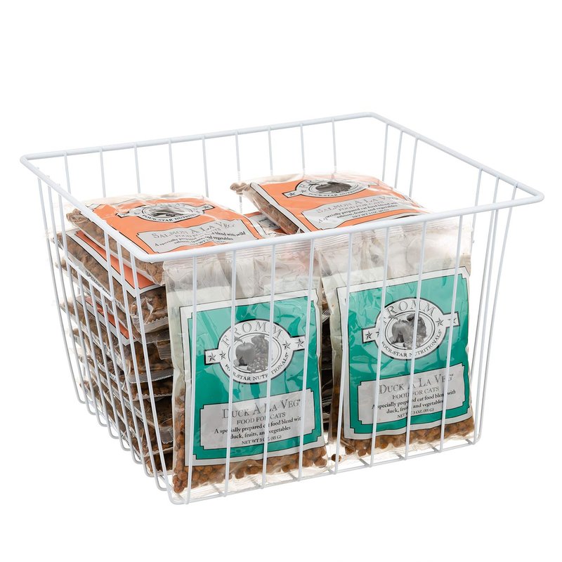Y.Z.Bros Freezer Organizer Bin, Kitchen Metal Wire Storage Basket, Pantry Cupboard Household Container Divider with Handles, Bathroom, Closet, Bedroom, Office, Rustproof - White（4）