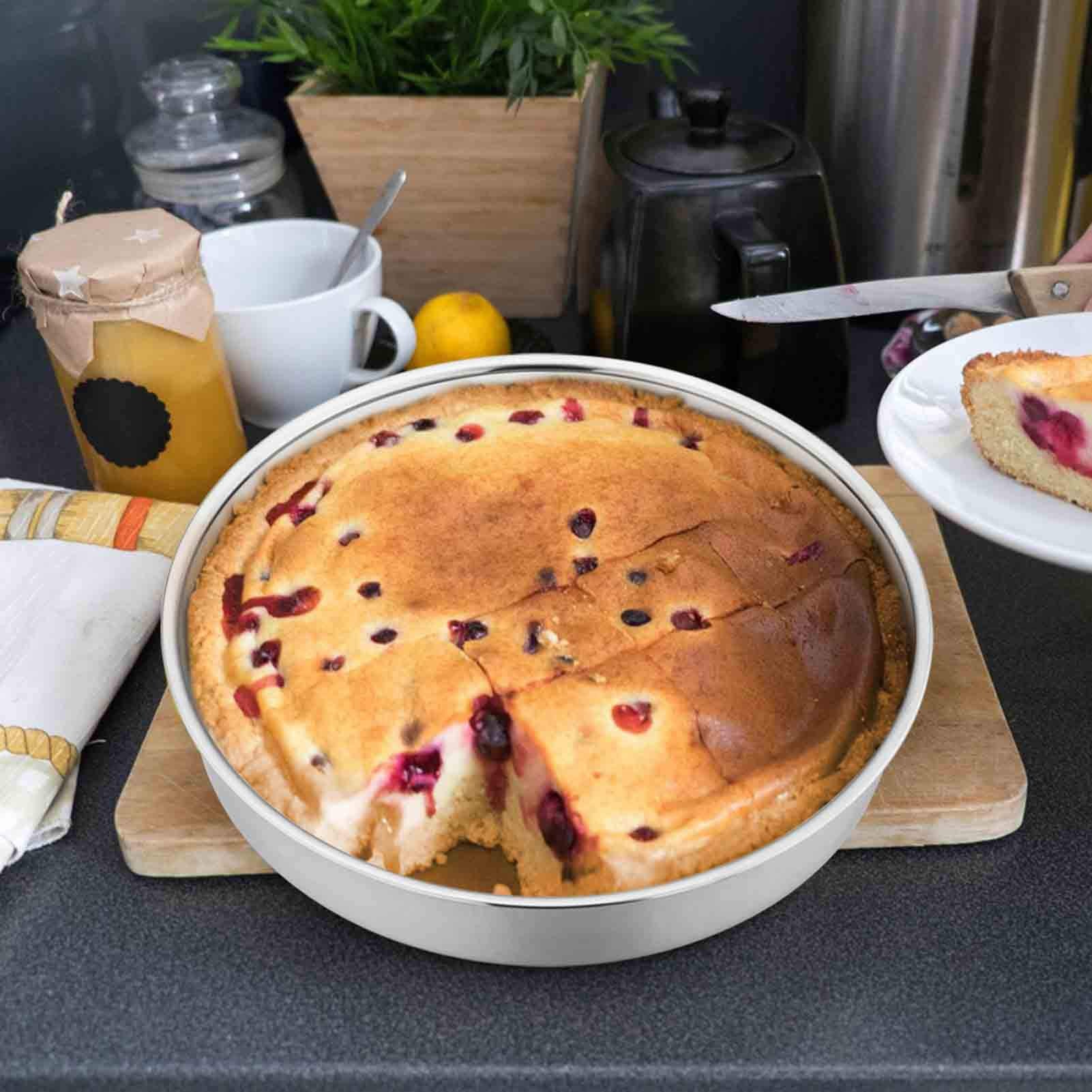 TeamFar 8 Inch Cake Pan, 3 Pcs Round Cake Pan Tier Cake Pan Set Stainless Steel, Healthy & Heavy Duty, Mirror Finish & Easy Clean, Dishwasher Safe