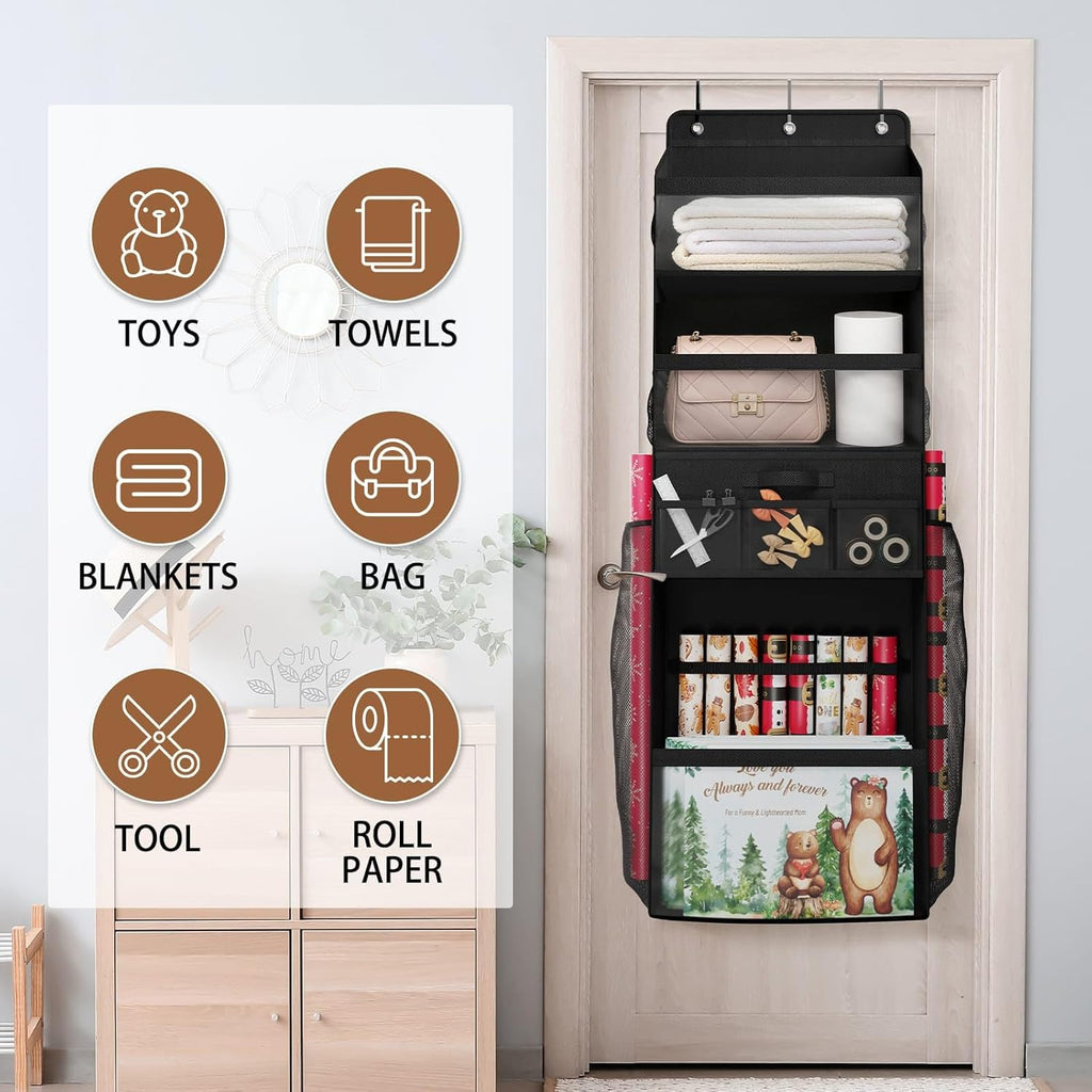 Skiennix Over Door Gift Wrapping Organizer - Multi-Purpose Storage with Removable Drawer & Side Pockets