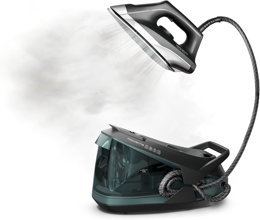 Rowenta Iron Steamer - Professional Steam Station with Stainless Steel Soleplate | 1750 Watts, 57 Oz, Black/Green