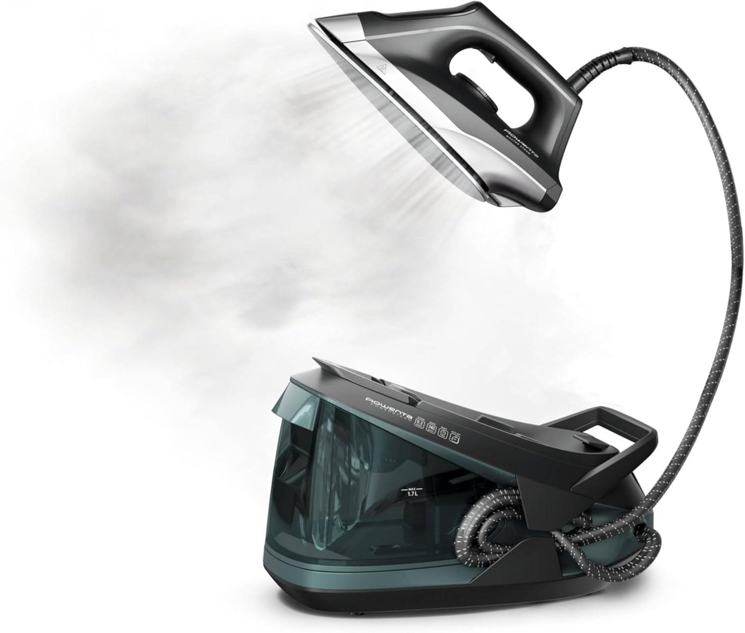 Rowenta Iron Steamer - Professional Steam Station with Stainless Steel Soleplate | 1750 Watts, 57 Oz, Black/Green