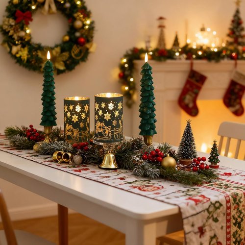 Lezonic Flameless Christmas Candles - Remote-Controlled Green Tree Flickering LED Set of 4