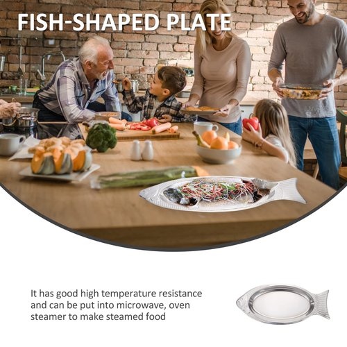 Hemoton Fish Serving Platter 17.7 Inch Stainless Steel Fish-Shaped Plate Mirror Polish Oval Tray for Family Meals and Entertaining