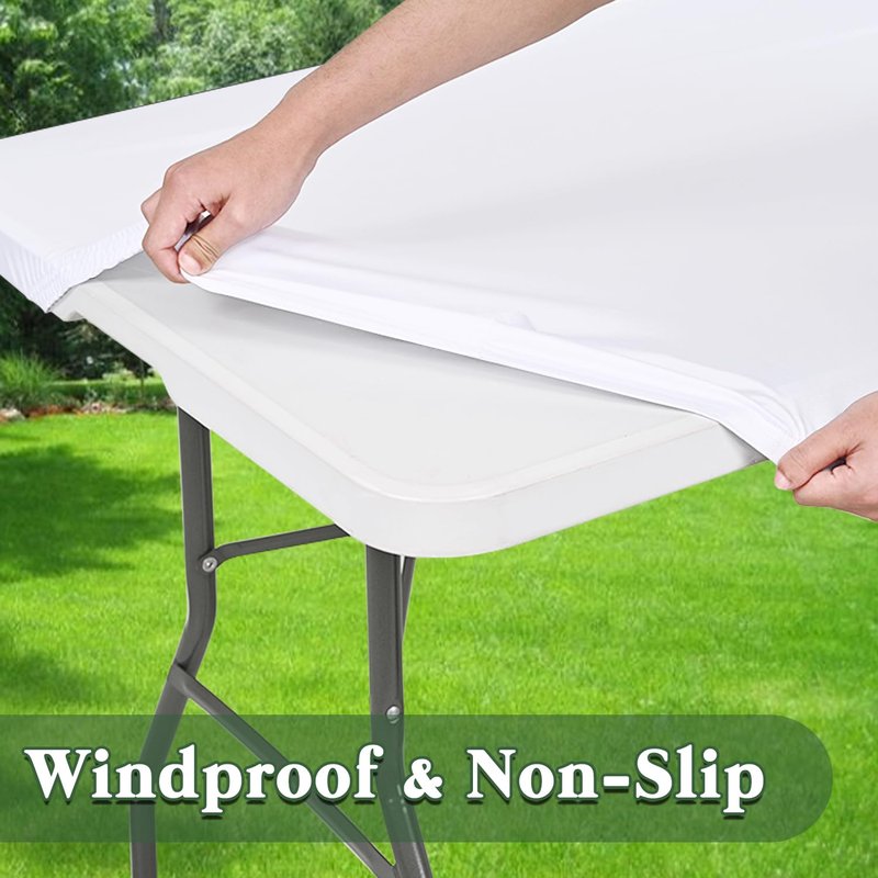 10 Pack Picnic Table Cover Fitted Tablecloths 6 Foot Rectangle Tables Elastic Waterproof Stretch Washable Patio Folding Outdoor Spandex Table Cloth for Camping Banquet and Parties (White,30" x 72")