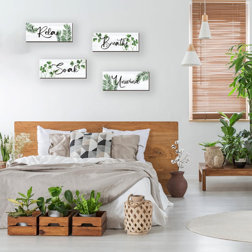 Skiennix Farmhouse Bathroom Wall Decor - Relax, Soak, Unwind Wooden Sign | Rustic Green Art 10x4 Inch