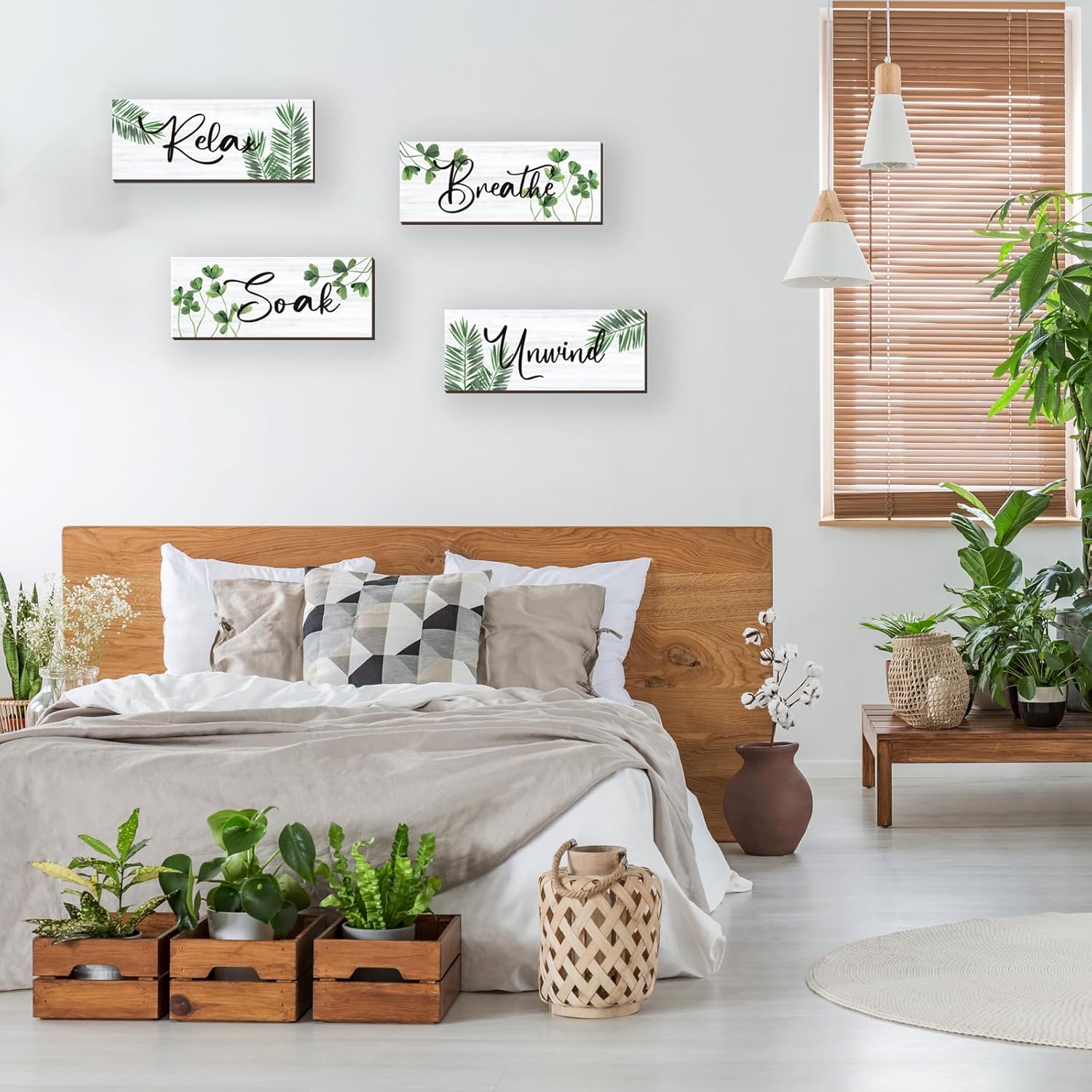 Skiennix Farmhouse Bathroom Wall Decor - Relax, Soak, Unwind Wooden Sign | Rustic Green Art 10x4 Inch