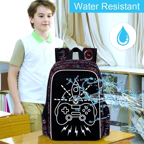 UFNDC 3PCS Game Backpack for Boys, Kids Camouflage Bookbag with Lunch Box, 17" Water Resistant Teen Travel School Bag for Middle Elementary