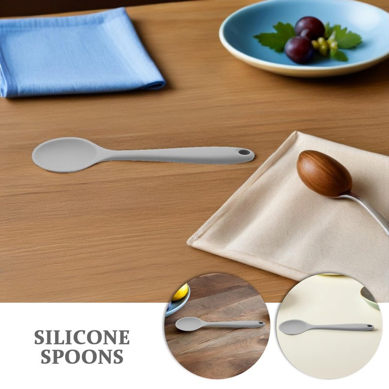 BIUDECO 4pcs Silicone Spoon Japanese Ramen Spoons Cake Decoration Soup Scoop Food Serving Spoons Rice Cream Soup Spoons Kitchen Mixing Spoon Concentrate Cooking Spoon