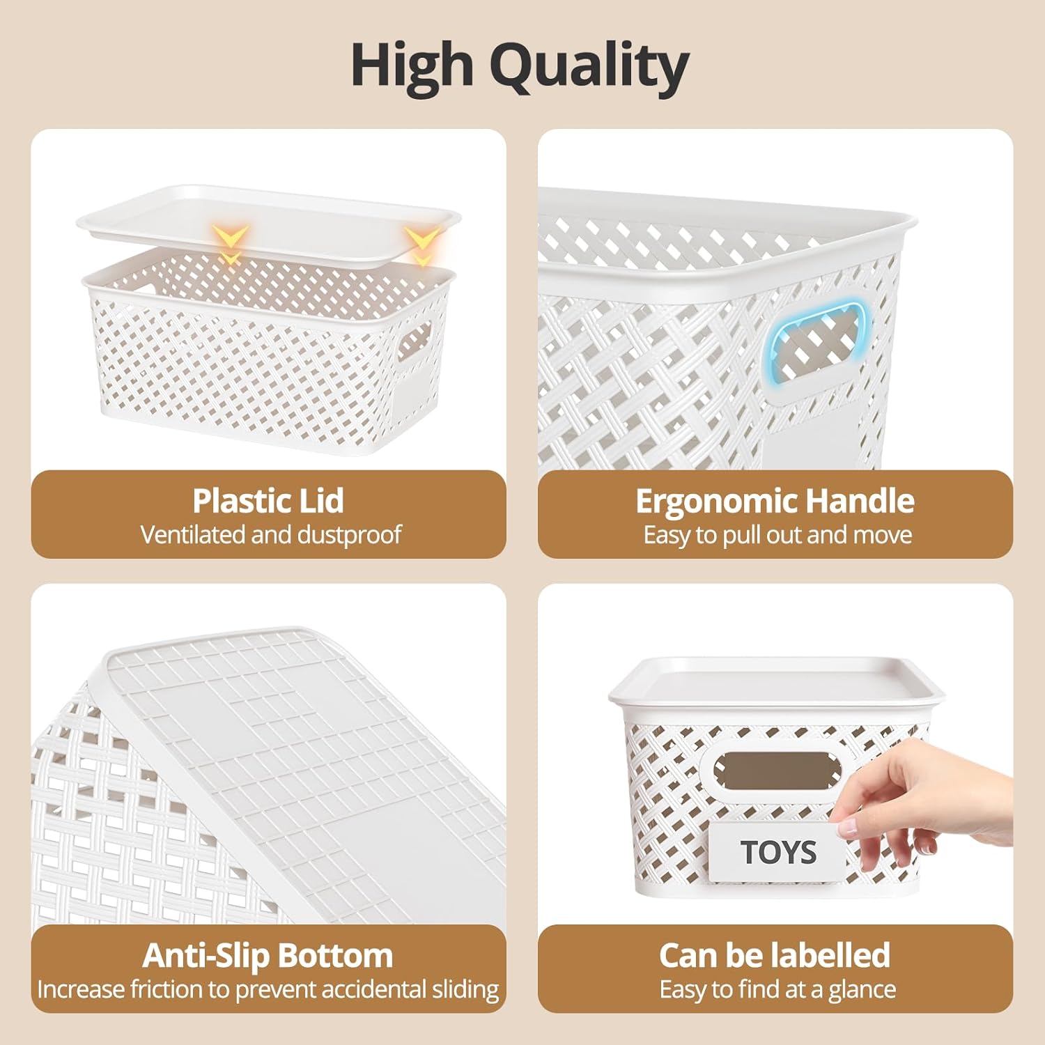 Skiennix Plastic Storage Bins - Stackable Organizing Boxes with Lids | 8-Pack, 10.2x7.2x4.1 Inch, White