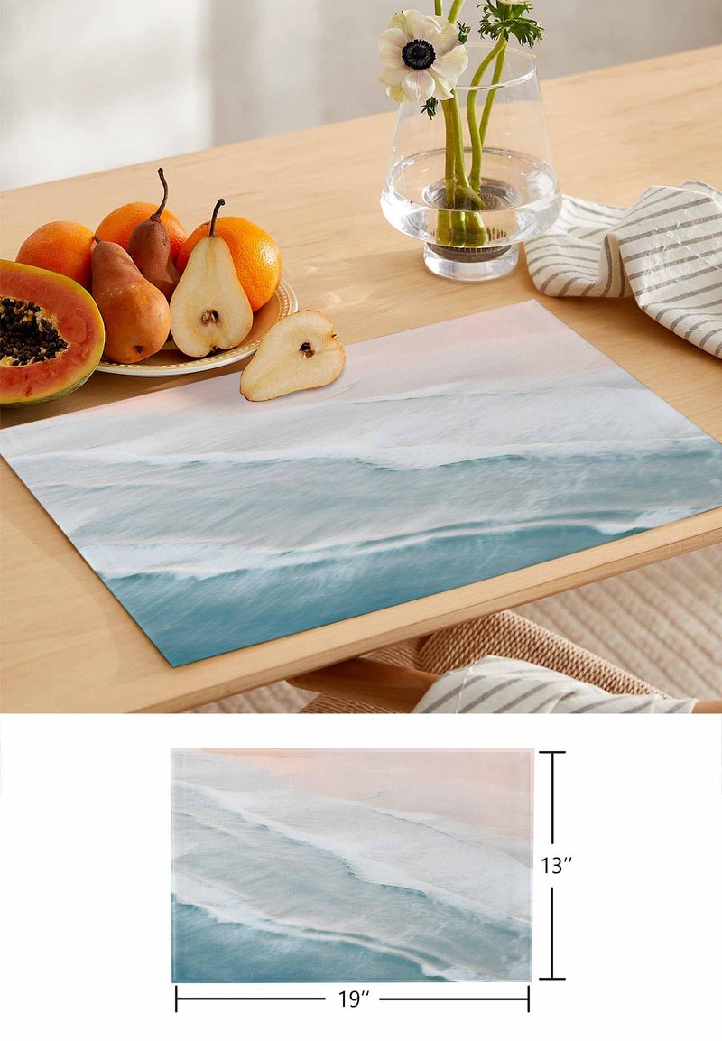 Summer Beach Place Mats Set of 6, Sturdiness Non-Slip Kitchen Placemats, Washable Place Mats - Easy to Clean Ocean Nautical Coastal Table Mats for Dining Room/Seaside Restaurant/Party Decor 13x19 Inch