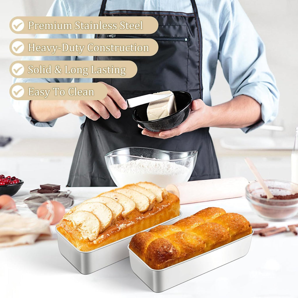 TeamFar Stainless Steel Loaf Pan - 12 x 5 Inch Baking Pans for Bread, Meatloaf & Cakes | 2 Pack, Non-Toxic & Dishwasher Safe