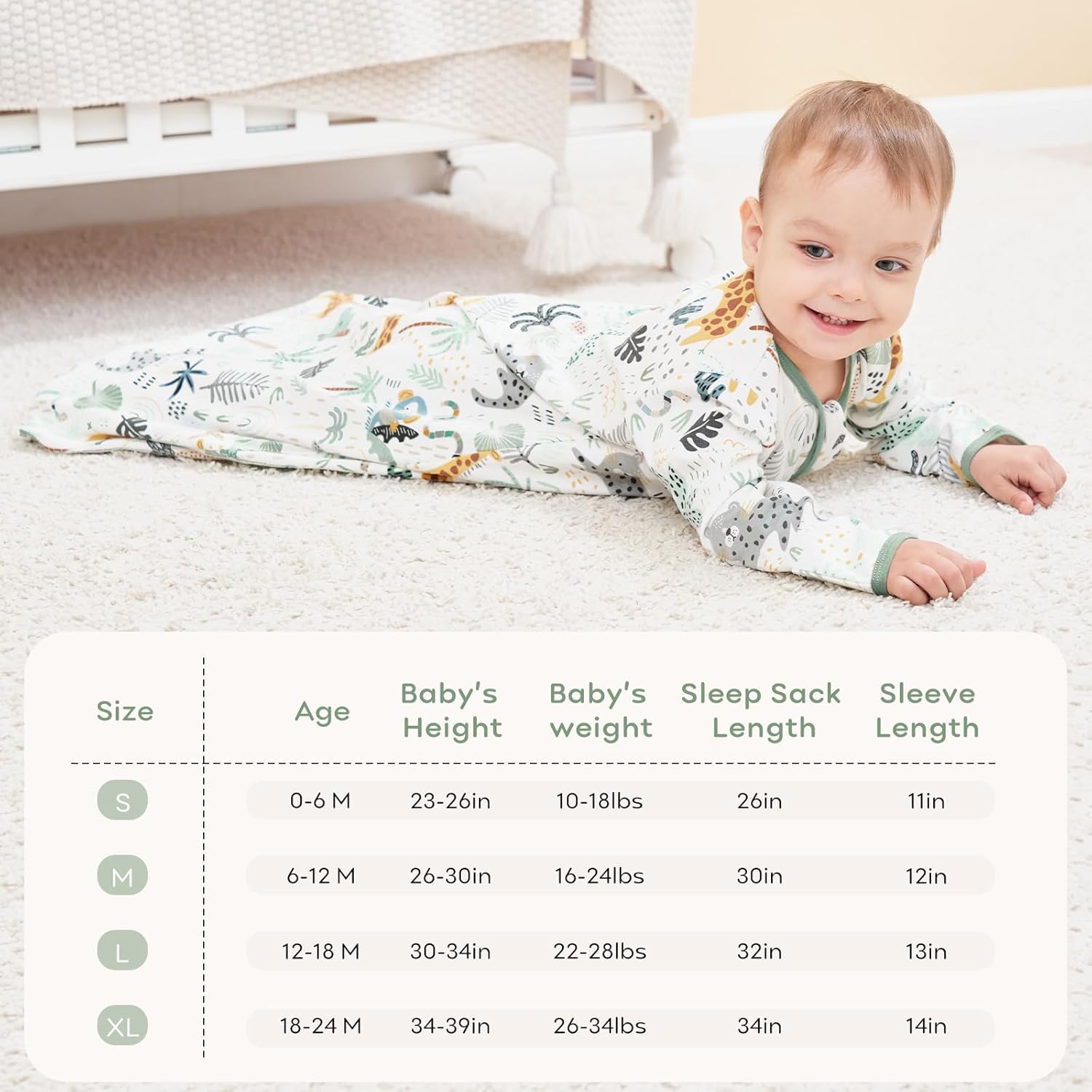 Yoofoss Baby Sleep Sack - 100% Cotton Long Sleeve Wearable Blanket | 0.5 Tog for Infants 6-12 Months