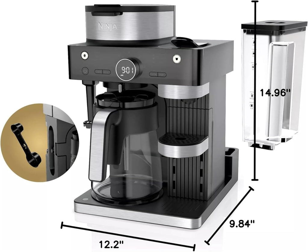 Ninja Refurbished CFN601 Espresso & Coffee Barista System - Single-Serve & 12-Cup Carafe with Built-In Frother