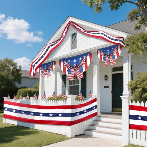 MCJC Patriotic Door Decorations - American Flag Bunting & Star Garland for 4th of July Festivities
