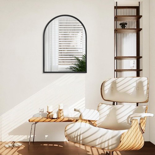 HLFMVWE Arch Wall Mirror Bathroom Mirror Black Metal Framed Mirror, Arched Wall Mounted Vanity Mirror for Bedroom Entryway Living Room 26"x18"