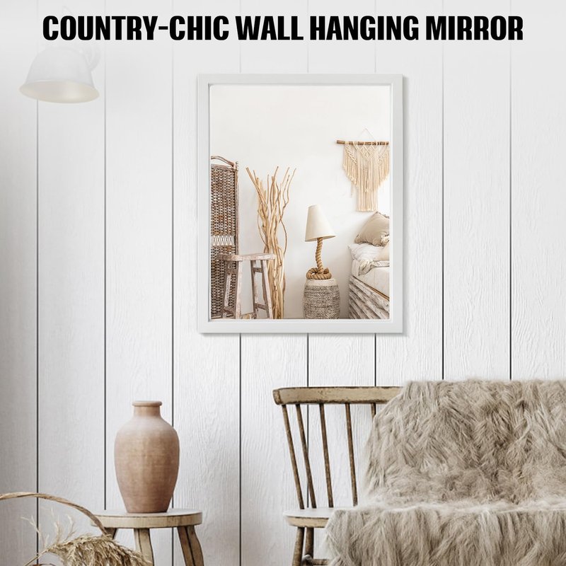 VASUHOME Rustic Wood Mirror for Wall- 16x20 Inch - Handcrafted Farmhouse Decor Mirror - Perfect for Bathroom, Bedroom, Entryway, Living Room, White