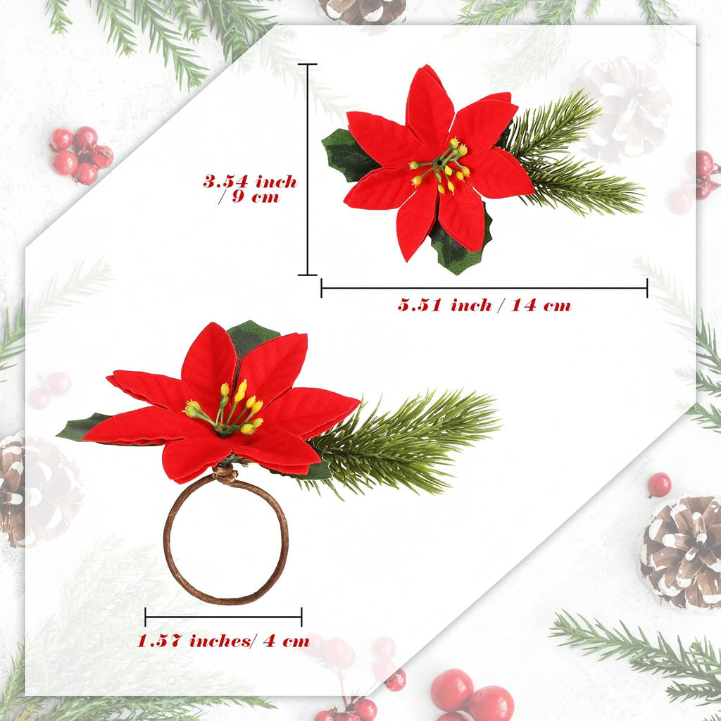 Regine Switzerland Christmas Pine Cone Napkin Rings - Rustic Poinsettia & Berry Design | Set of 6