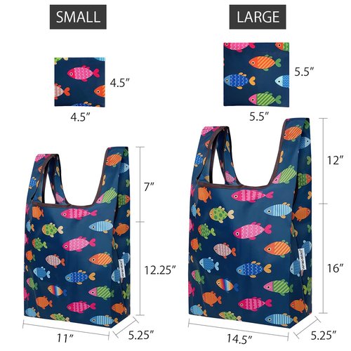 Wrapables JoliBag Collection Reusable Shopping Bag (Set of 2), Rainbow Fishies