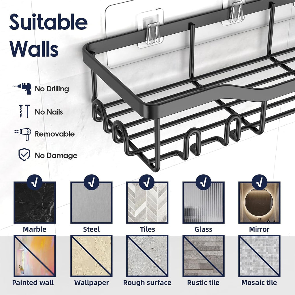 NESOMI Shower Organizer - Adhesive 2-Pack Caddy with Strong Hooks | No Drilling Bathroom Storage Solution