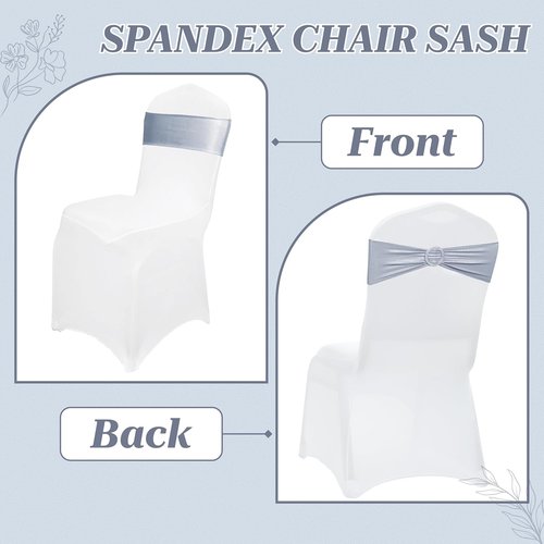 MDS Spandex Foil Chair Sashes - Universal Elastic Stretch Bow Ties with Buckle | Metallic Silver, Pack of 100