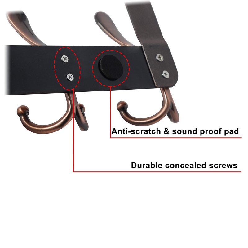 Dseap Over The Door Hook Hanger - Fits 1 3/8" to 1 3/4" Standard Doors | 5 Tri Hooks Heavy Duty Towel/Coat Rack | Door Organizer for Clothes, Jackets, Hats, Towels, Antique Copper, Pack of 2