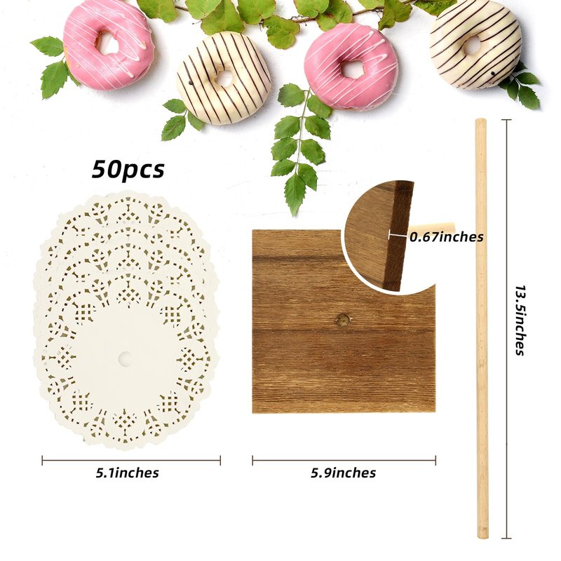 YESSAP Farmhouse Donut Stand with Doilies, 3PCS Wooden Donut Holder Display 27 Donuts, Reusable Bagel Donut Holder Stands for Wedding Birthday Party Decoration Baby Shower