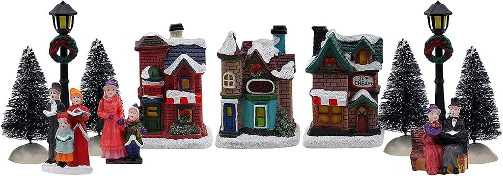 Skiennix Resin Christmas Village Set - Charming Figurines & Houses for Festive Indoor Decor