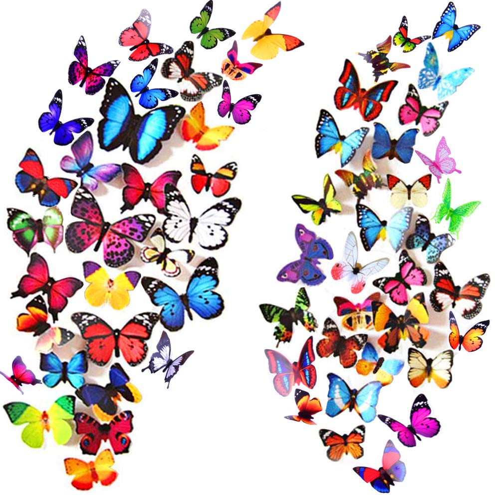 Skiennix Butterfly Wall Decor - 80 PCS Waterproof & Removable Foldable Plastic Stickers for Home & Bedroom