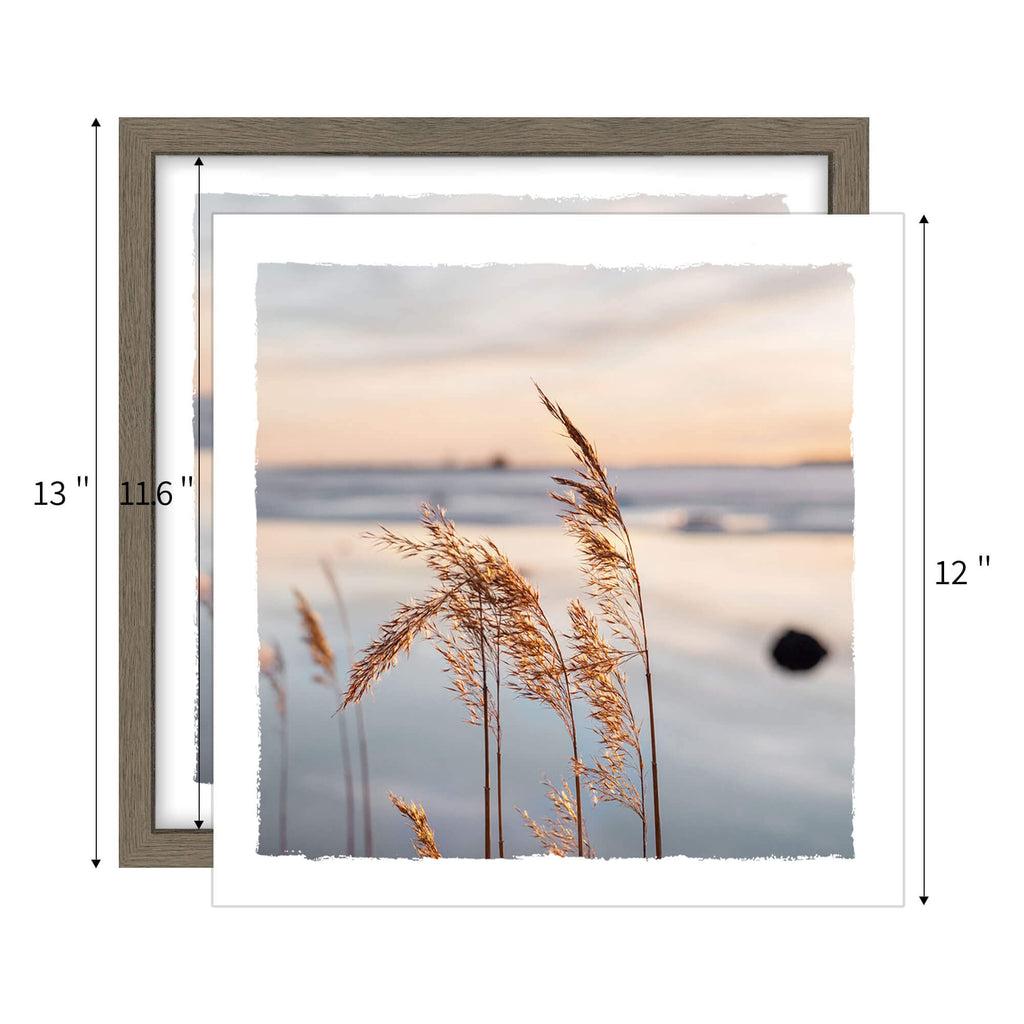 Dock Lake Framed Wall Art: Pier Sunset Sunrise Landscape Reed Scenery Artwork Picture Modern Natural Wilderness Print Painting for Entryway Bedroom Living Room Office