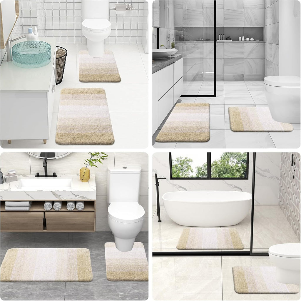 OLANLY Luxury U-Shaped Toilet Rug - Extra Soft, Absorbent Microfiber Bath Mat | 24x20, Light Beige