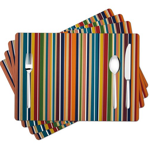 Colorful Stripes Placemats Set of 4, Rainbow Vertical Stripe Faux Leather Heat Resistant Non-Slip Wipe Clean Waterproof Table Place Mats Set for Indoor Outdoor Kitchen Dining Table, 17" x 12"