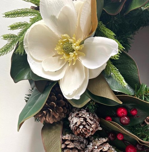 Happy Holiday | Handcrafted Artificial Floral Wreath - Year-Round Decorative Door Accent